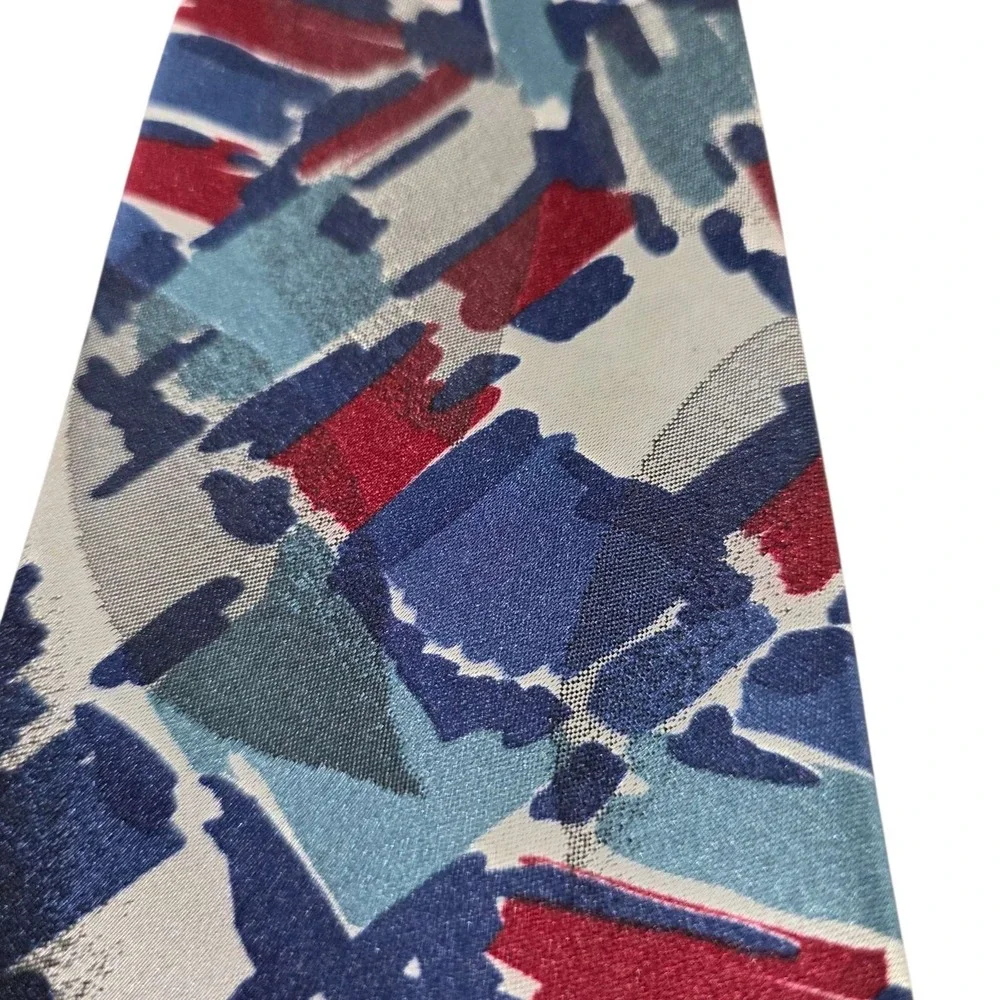 OSCAR DE LA‎ RENTA STUDIO Abstract Pattern Silk Necktie Blue Red Men's Fashion